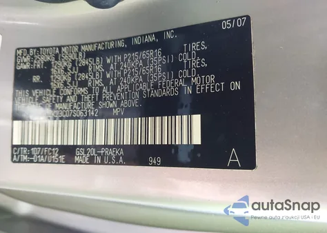 2007 Toyota Sienna Le из США, поврежденный, VIN 5TDZK23C07S063142